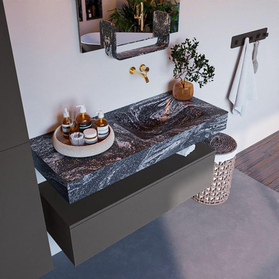 Mondiaz ALAN-DLUX Ensemble de meuble - 110cm - meuble Dark grey mat - 1 tiroir - Lavabo Cloud Lava suspendu - vasque Droite - 0 trous de robinet