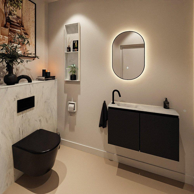 MONDIAZ TURE-DLUX Meuble toilette - 80cm - Urban - EDEN - vasque Opalo - position gauche - 1 trou de robinet