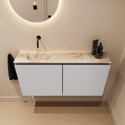 MONDIAZ TURE-DLUX meuble de toilette 100cm Cale. EDEN lavabo Frappe position gauche. Sans trou de robinet.