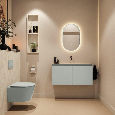 MONDIAZ TURE-DLUX Meuble toilette - 100cm - Greey - EDEN - vasque Ostra - position centrale - sans trou de robinet