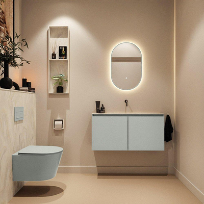 MONDIAZ TURE-DLUX meuble WC 100 cm Greey. Lavabo EDEN Ostra position milieu. Sans trou de robinet.