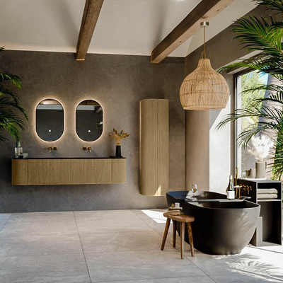 Ensemble de meuble salle de bain Mondiaz KURVE - 180x46x40cm - 2 tiroirs - 2 portes - lavabo en solid surface - double - sans trou de robinet - Dusk