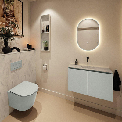 MONDIAZ TURE-DLUX Meuble toilette - 80cm - Greey - EDEN - vasque Opalo - position centrale - sans trou de robinet