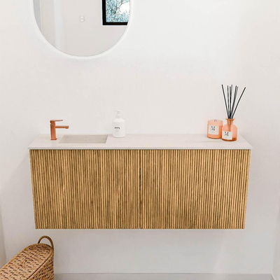 Mondiaz JOYA-DLUX 100cm toiletmeubel - kleur Oak - Wastafel FAYE positie Links 1 kraangat kleur Meli.