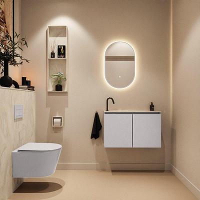 MONDIAZ TURE-DLUX Meuble toilette - 80cm - Cale - EDEN - vasque Ostra - position gauche - 1 trou de robinet