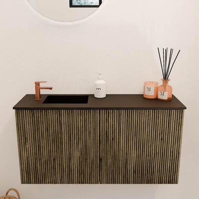 Mondiaz JOYA 80cm toiletmeubel - kleur Dusk - Wastafel FAYE positie Links 1 kraangat kleur Urban.