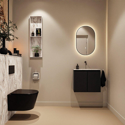 MONDIAZ TURE-DLUX Meuble de toilettes 60cm Urban. EDEN vasque Glace position milieu. Sans trou de robinet.