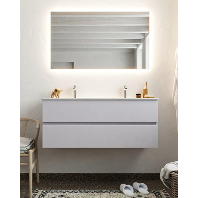 Mondiaz VICAB meuble de salle de bain - 120cm - meuble sous-vasque cale 2 tiroirs - lavabo denia double - 2 trous de robinet - miroir LED - version XL 60cm de haut