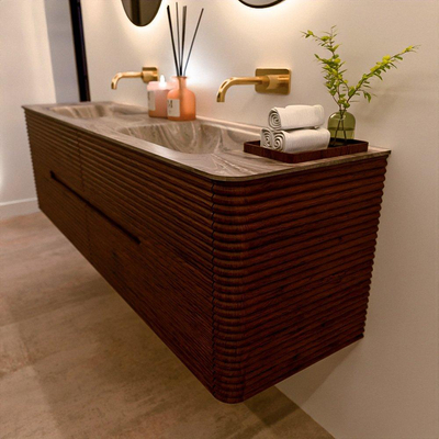 Mondiaz CIRO-DLUX Badkamermeubelset - 170x45x50cm - Solid surface wastafel Sombra - 2 wasbak Dubbel - zonder kraangaten - 4 lades - Ruby