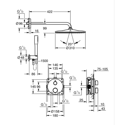 Grohe QuickFix Precision Thermostat Perfect Inbouw Douchesysteem - Vitalio Rain Mono 310 hoofddouche - chroom