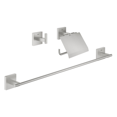 Grohe Start Cube set d'accessoires 3-en-1 - porte-rouleau de toilette avec couvercle - crochet à serviette - porte-serviette 60cm - super acier