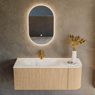 MONDIAZ KURVE-DLUX 115cm Meuble salle de bain avec module 25 D - couleur Oak - 1 tiroir - 1 porte - vasque BIG SMALL gauche - 1 trou de robinet - couleur Frappe