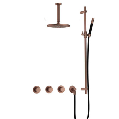 Hotbath Cobber IBS70 Regendoucheset - inbouw - 15cm plafondarm - 20cm ronde hoofddouche - staafhanddouche - glijstang - PVD - koper geborsteld