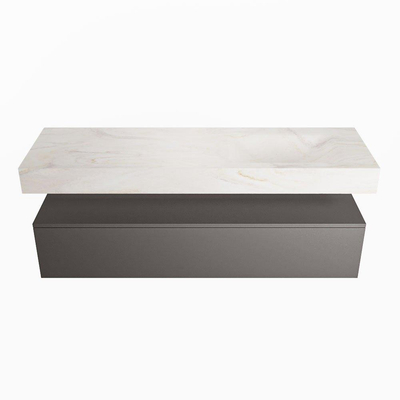 MONDIAZ ALAN - DLUX Ensemble de meuble de salle de bains - 150cm - meuble bas - gris foncé - 1 tiroir - lavabo suspendu - vasque à droite - 0 trous de robinet - Ostra