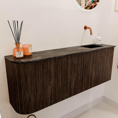 Mondiaz JOYA-DLUX 111.6cm toiletmeubel - ronding links kleur Walnut - Wastafel FAYE positie Rechts Zonder kraangat kleur Lava.