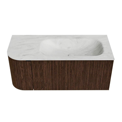 MONDIAZ KURVE-DLUX Meuble de salle de bains 105 cm avec module 25 L couleur Walnut avec 1 tiroir et 1 porte. Vasque BIG SMALL droite 1 trou de robinet couleur Opalo.