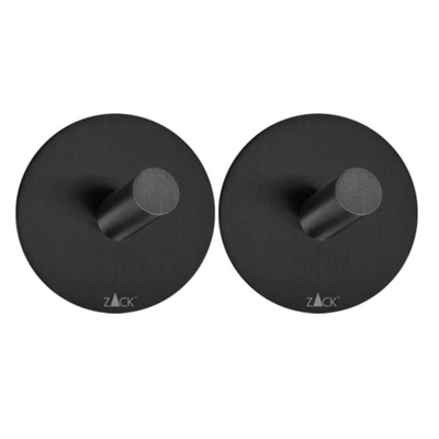 Zack Peco handdoekhaak 4.5x4.5cm rond zelfklevend Mat Zwart set van 2
