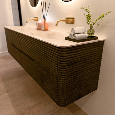 Mondiaz CIRO-DLUX Badkamermeubelset - 190x45x50cm - Solid surface wastafel Frappe - 2 wasbak Dubbel - zonder kraangaten - 4 lades - Shadow