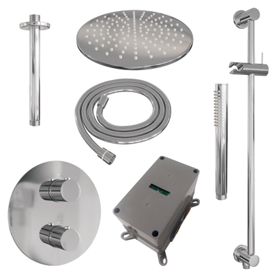 BRAUER Chrome Edition inbouw regendoucheset – Ø30 cm hoofddouche – 30 cm plafondbuis – staafhanddouche – 3-weg – glijstang