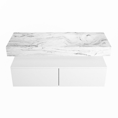 Mondiaz ALAN-DLUX Ensemble de meuble - 120cm - meuble Talc mat - 2 tiroirs - Lavabo Cloud Glace suspendu - vasque Droite - 0 trous de robinet