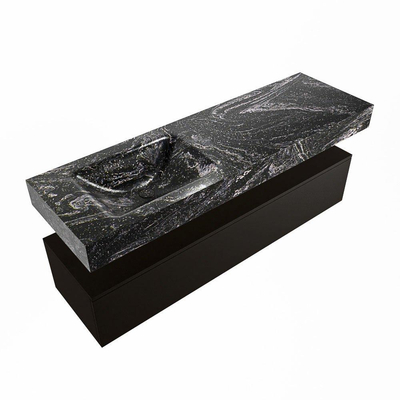 Mondiaz ALAN-DLUX Ensemble de meuble - 150cm - meuble - Urban mat - 1 tiroir - Lavabo Cloud Lava suspendu - vasque gauche - 1 trou de robinet - Noir