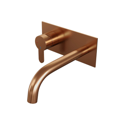 Brauer Copper Edition inbouw wastafelmengkraan met gebogen uitloop rechts en afdekplaat model D2 Koper geborsteld PVD