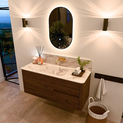 Mondiaz CIRO-DLUX Badkamermeubelset - 120x45x50cm - Solid surface wastafel Frappe - 1 wasbak Midden - zonder kraangaten - 2 lades - Dusk