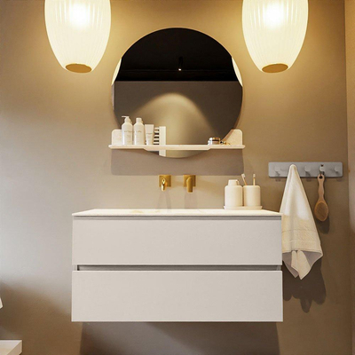 Mondiaz VICA-DLUX ensemble de meuble de salle de bain - 100cm - meuble sous-vasque lin - 2 tiroirs - lavabo encastrée nuage milieu - sans trous de robinet - version haute de 60cm - ostra