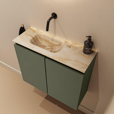 MONDIAZ TURE-DLUX Meuble WC 60 cm Army. Lavabo EDEN Frappe position gauche. Sans trou de robinet.