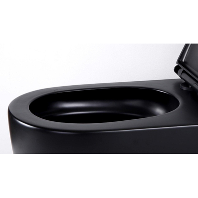 FugaFlow Eccelente Pietra Swirl Ensemble WC suspendu - 36,5x53,0cm - chasse profonde - sans rebord - abattant slim à fermeture douce - noir mat