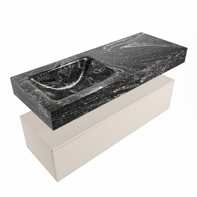 Mondiaz ALAN-DLUX Ensemble de meuble - 120cm - meuble Linen mat - 1 tiroir - Lavabo Cloud Lava suspendu - vasque gauche - 0 trous de robinet