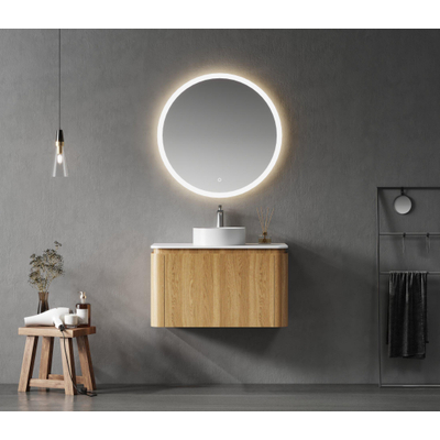 Saniclass Terra Meuble sous-lavabo - 80cm - 2 tiroirs - coins arrondis - sandwood (chêne clair)