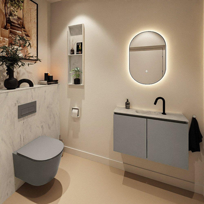 MONDIAZ TURE-DLUX Meuble toilette - 80cm - Smoke - EDEN - vasque Opalo - position centrale - 1 trou de robinet