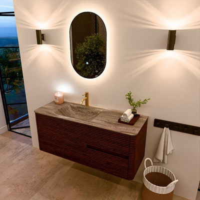 Mondiaz CIRO-DLUX Meuble de salle de bains - 120x45x50cm - Plan vasque solid surface Oza - 1 vasque à gauche - 1 trou de robinet - 2 tiroirs - Ruby