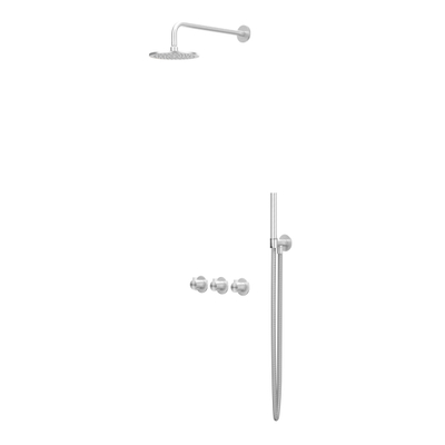 IVY Tribe Ensemble de douche de pluie - encastré - symmetry - 2 robinets d'arrêt - bras de plafond 30cm - pomme de douche principale medium 30cm - support avec sortie - flexible de douche 150cm - douchette à main modèle barre - RVS316 - brossé