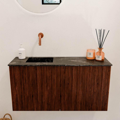 Mondiaz JOYA-DLUX 80cm toiletmeubel - kleur Ruby - Wastafel FAYE positie Links Zonder kraangat kleur Lava.