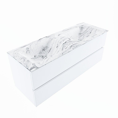 Mondiaz VICA-DLUX ensemble de meuble de salle de bain - 130cm - meuble sous-vasque talc - 2 tiroirs - lavabo encastré cloud double - sans trous de robinet - version haute de 60cm - glace