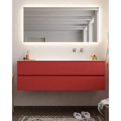 Mondiaz VICA ensemble de meuble de salle de bain - 150cm - meuble sous-vasque fire - 2 tiroirs - lavabo moon droite - sans trou de robinet - miroir LED - version XL 60cm de haut