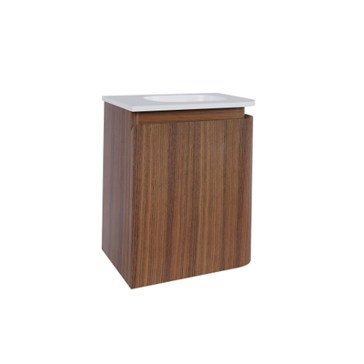 Epoch Meuble de toilette - 36x35x41cm - arrondi droit - angle gauche - 1 porte - vasque Corian - sans trou de robinet - Roquebrun