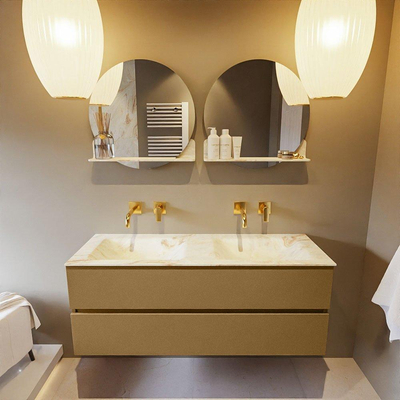 Mondiaz VICA-DLUX ensemble de meuble de salle de bain - 130cm - meuble sous-vasque oro - 2 tiroirs - lavabo encastré cloud double - sans trous de robinet - version haute de 60cm - frape