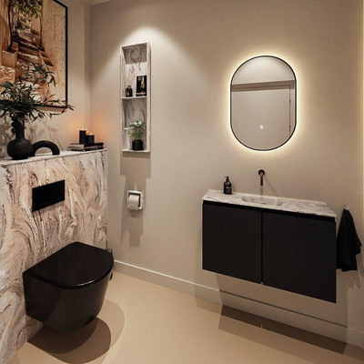 MONDIAZ TURE-DLUX Meuble toilette - 80cm - Urban - EDEN - vasque Glace - position centrale - sans trou de robinet