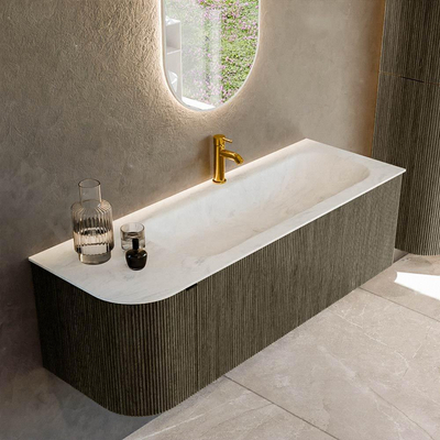 Mondiaz KURVE-DLUX Ensemble de meuble de salle de bains - 135x46x40cm - 1 tiroir - 1 porte - lavabo solid surface - droit - 1 trou de robinet - Shadow