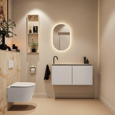 MONDIAZ TURE-DLUX Meuble toilette - 100cm - Linen - EDEN - vasque Frappe - position gauche - 1 trou de robinet