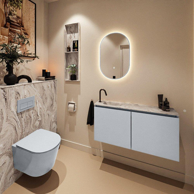 MONDIAZ TURE-DLUX 100cm toiletmeubel Clay. EDEN wastafel Glace positie links. Met 1 kraangat.