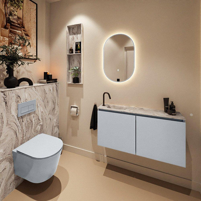 MONDIAZ TURE-DLUX Meuble toilette - 100cm - Clay - EDEN - vasque Glace - position gauche - 1 trou de robinet