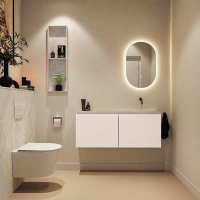 MONDIAZ TURE-DLUX Meuble toilette - 120cm - Talc - EDEN - vasque Opalo - position droite - sans trou de robinet