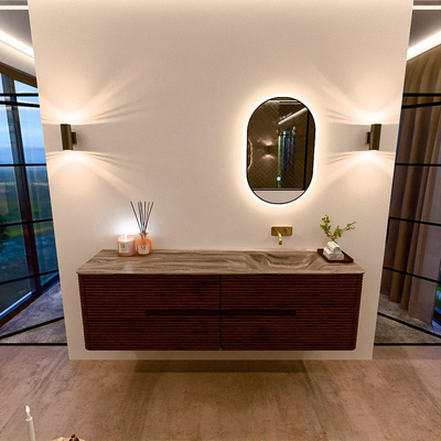 Mondiaz CIRO-DLUX Badkamermeubelset - 170x45x50cm - Solid surface wastafel Sombra - 1 wasbak Rechts - zonder kraangaten - 4 lades - Ruby