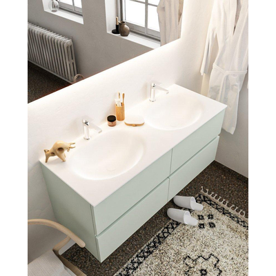 MONDIAZ VICA Ensemble de meuble salle de bain - 120cm - 4 tiroirs - lavabo Moon double - 2 trous de robinet - solid surface grise