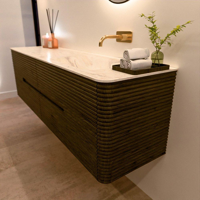 Mondiaz CIRO-DLUX Meuble de salle de bains - 170x45x50cm - Plan vasque solid surface Ostra - 1 vasque à droite - sans trous de robinet - 4 tiroirs - Shadow