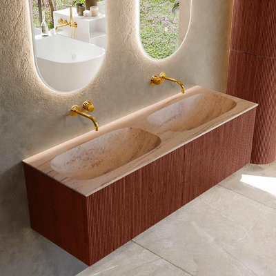 MONDIAZ KURVE-DLUX 140cm badmeubel kleur Ruby met 2 lades en 0 deuren. Wastafel STOR SMALL Dubbel zonder kraangat Saba.